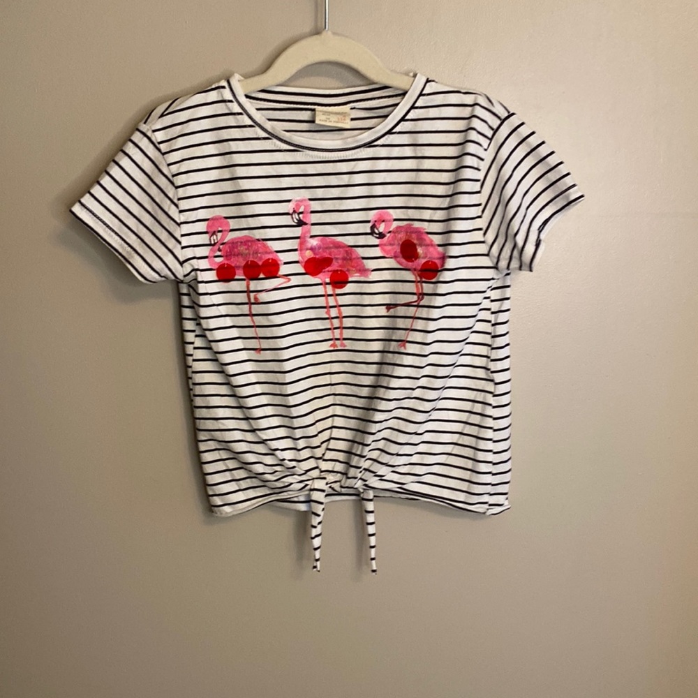 Zara girls stripe flamingo top like new sz 6